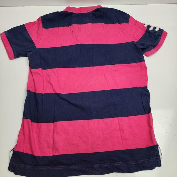 Aeropostale Y2K Pink & Blue Striped Surf Team Collared Polo Shirt Men's Size M - Picture 2 of 6
